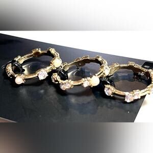 Inc Gold Stacking Ring Set 3 Sz 8 Faux Pearl Crystal Stone New Rings Rhinestone